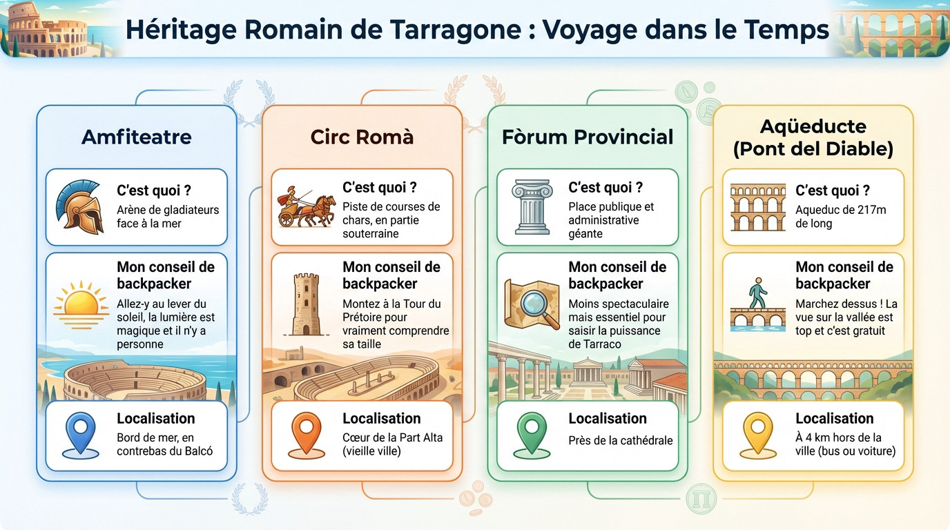 Vue spectaculaire sur l'amphithéâtre romain de Tarragone avec la mer Méditerranée en arrière-plan