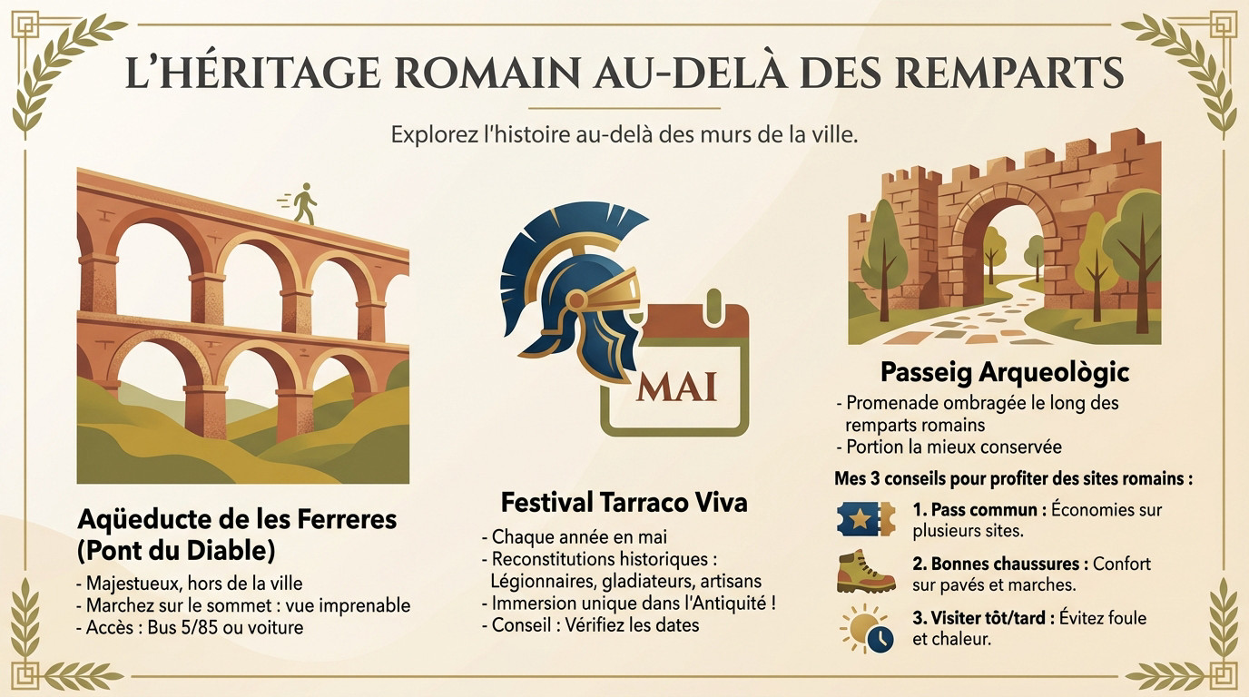 Vue panoramique de l'aqueduc romain de les Ferreres, dit Pont du Diable, traversant une vallée verdoyante à Tarragone